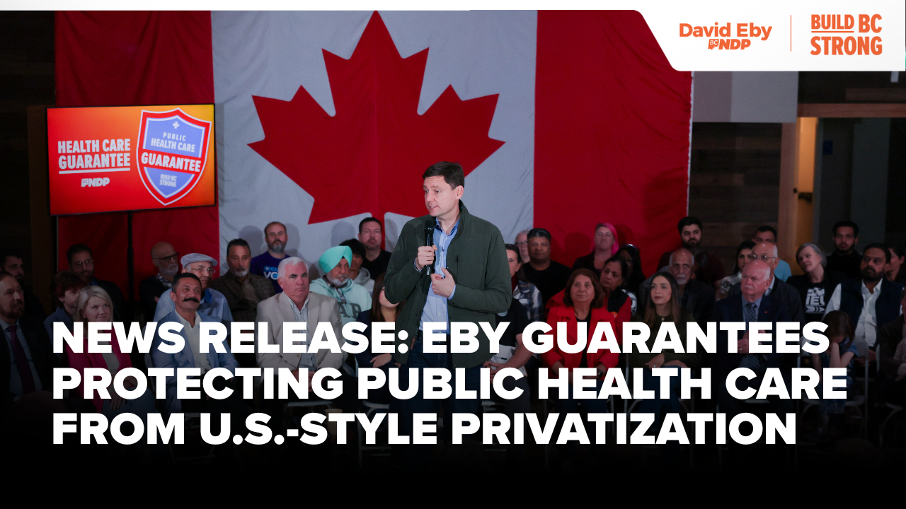 David Eby holding the BC NDP Public Health Care Guarantee document at a campaign event