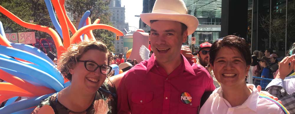 BC NDP MLAs Spencer Chandra Herbert and Mable Elmore pose for a photo