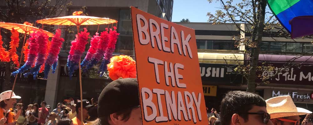 Pride parade sign says 'Break the Binary'
