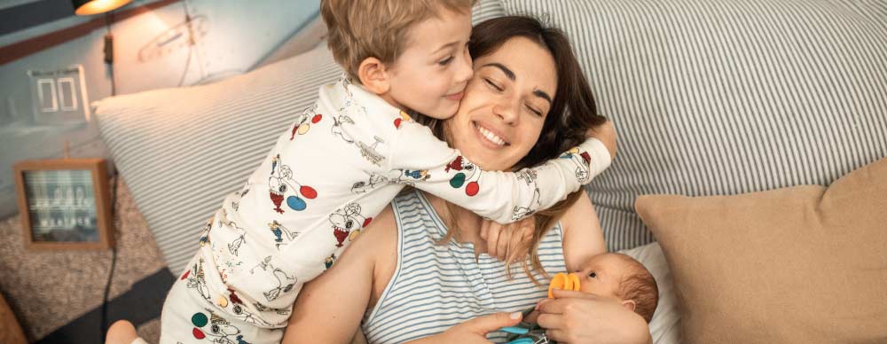 Woman with her two children.